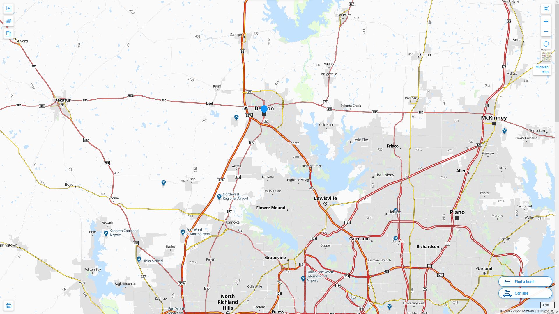 Denton Texas Highway and Road Map